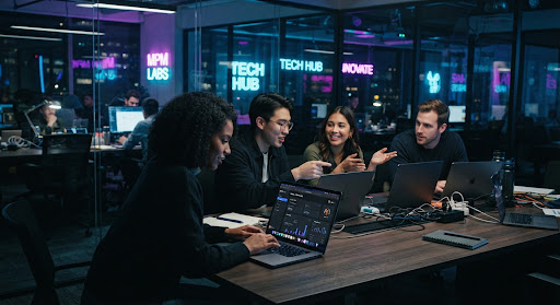 Equipo de MPM Labs trabajando en una oficina moderna